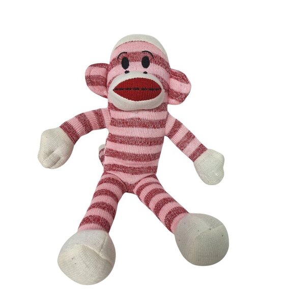 Pink Red Stripe Sock Monkey Valentine Plush Toy 14.5" - Picture 1 of 5